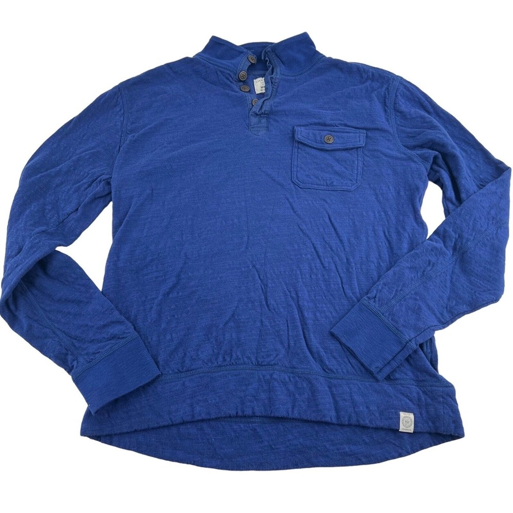 Lucky Brand Men's Medium Pullover Mock Neck Shirt‎ Henley Long Sleeve Blue soft